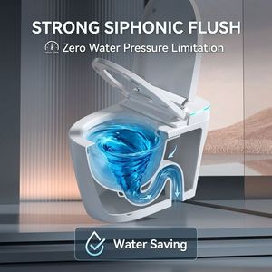 Toilette intelligente monobloc sans réservoir avec bidet intégré, chasse d'eau à capteur <span class=keywords><strong>de</strong></span> pied, siège chauffant, télécommande incluse, compatible S-Trap et P-Trap - Product Image 3