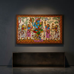 Peinture artisanale Raslila Pattachitra du Seigneur Krishna, art populaire traditionnel d'Odiya, décoration murale pour salon, maison, temple - Product Image 5