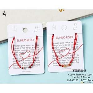 Cavigliera in acciaio inossidabile con filo rosso, amuleto per fortuna e protezione, gioielli da donna - Product Image 1