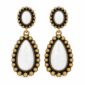 Orecchini Pendenti Vintage a Goccia in Pietra Bianca Avorio, Tono Oro Antico, per Donne - Product Image 1