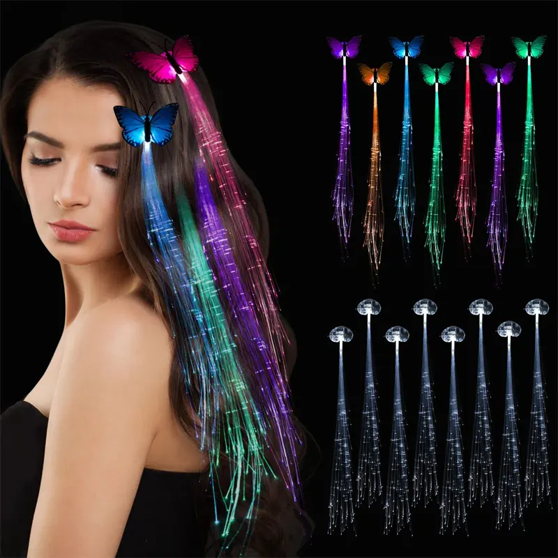 Pasadores trenzados de fibra óptica para el cabello, pinzas para el cabello con luz LED para fiestas, Bar, favores, baile, boda, cumpleaños, disfraces luminosos
