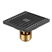 Siphon de sol carré noir en laiton de luxe moderne de 4 pouces pour salle de bain et cuisine