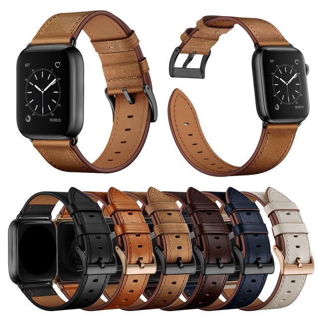 Custom LOGO Genuine Leather Watch Band Men Leather Strap for apple Watch ultra 2 Bracelet