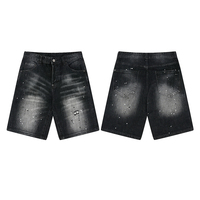 Shorts en jean pour homme, style vintage délavé, imprimé effet éclaboussures d'encre, haute qualité, design de créateur, broderie effet moustaches personnalisée, décontracté