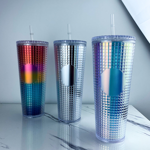 Factory 24oz/16oz Reusable Studded Tumbler Double Summler Wall Plastic Cup With Lid and Sraw