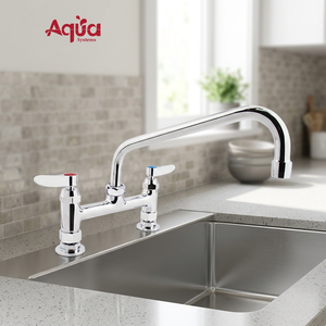 Aqua Systems 2 Handle Kitchen Faucet Polished Chrome Deck Mounted Classic Style Traditional Design - Product Image 3