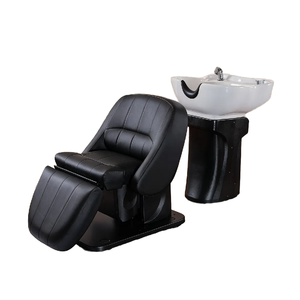 Fauteuil de Barbier Électrique en Bois de Haute Qualité avec Bac en Céramique Chauffant - Circulation d'Eau, Inclinaison à 180 Degrés, Idéal pour Salons de Coiffure et Spas - Product Image 1