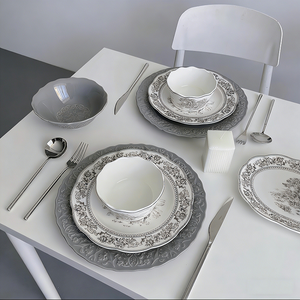 Plato de Cena de Cerámica Estilo Francés con Diseño de Rosas, Plato Clásico con Esmalte Impreso para Pasta, Ensalada, Postre, Juego de Platos Estilo Occidental - Product Image 1