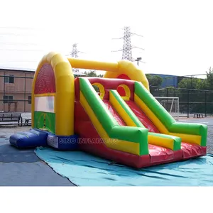 Ao ar livre, 6x5m arco-íris en14960 certifiado crianças inflável castelo bouncy com deslizamento chegando com soprador do sino infláveis
