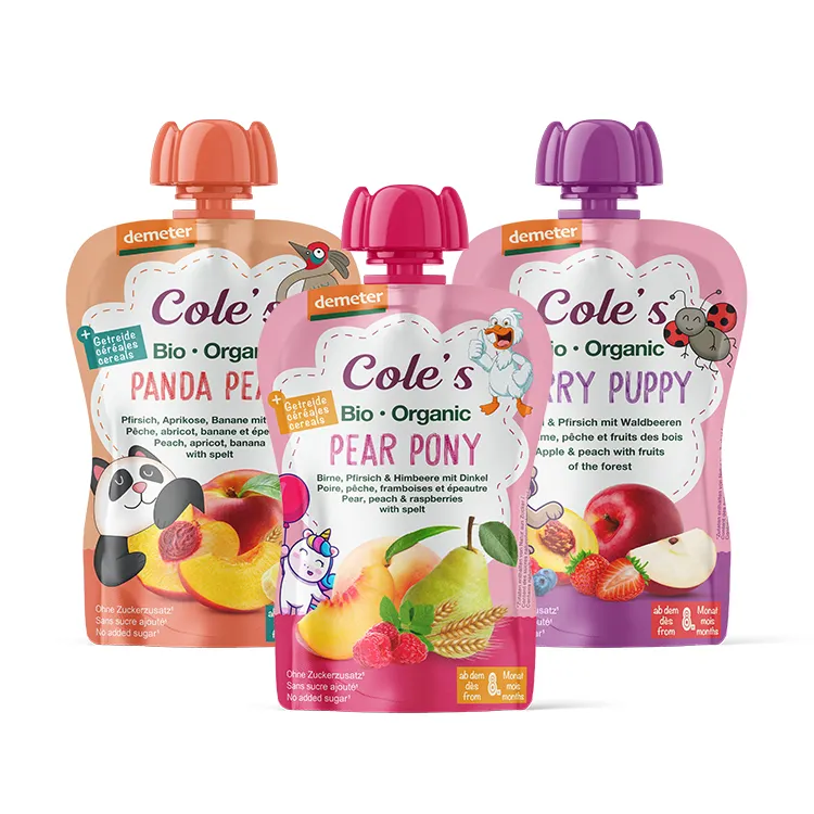 Fábrica personalizada impresa Stand Up reutilizable Squeeze Jelly Juice Doypack bolsa de embalaje puré de fruta puré de manzana bolsa de caño de comida para bebés