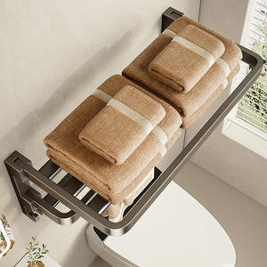 Porte-serviettes mural pliable moderne à 4 barres en aluminium spatial avec étagère et barre pour serviettes - Product Image 5