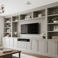 Meuble mural TV flottant modulaire 3 pièces sur mesure avec rétroéclairage LED RGB, étagère centrale et 2 armoires de rangement latérales
