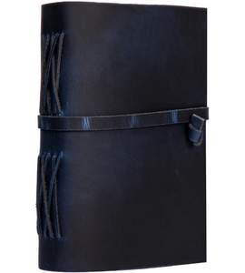 สมุดบันทึกหุ้มหนังสีน้ำเงินเข้ม ทำมือ กระดาษขอบดิบสไตล์วินเทจ สมุดจดบันทึกแบบเรียบง่ายสำหรับเขียนและวาดภาพ - Product Image 1