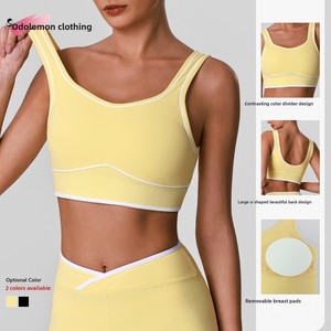 Top Deportivo de Yoga en Forma de U con Espalda Cruzada en Contraste de Color, de Spandex/Nylon, para Fitness de Alta Intensidad, con Almohadillas en el Pecho - Product Image 3