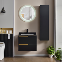 Armoire de salle de bain murale en MDF de conception italienne avec lavabo en résine et miroir LED, résistante à l'eau et durable