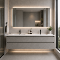 Meuble de salle de bain scandinave en aluminium à grain de bois, structure alvéolaire, étanche, fabricant OEM personnalisé