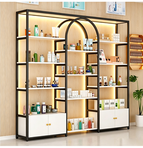 Étagère de présentation contemporaine en métal avec étagères blanches et rangement pour meubles de salon - Product Image 2
