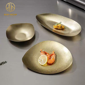 <span class=keywords><strong>Vajilla</strong></span> Irregular de <span class=keywords><strong>Melamina</strong></span> Dorada, Plato de Acero Inoxidable para Hotel, Restaurante, Cena, Cubiertos, Novedad - Product Image 2