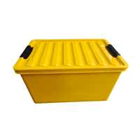 Caisse de rangement empilable en plastique jaune QS avec couvercle et loquet, conteneur robuste en PP pour entrepôt et maison