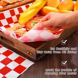 RTS 12" X 12" Coated Wax <b>Paper</b> Hamburgers Sandwiches Bread Red Grid Deli Sheets Grease Resistant Food Basket Liners - Product Image 4