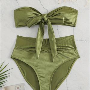 Maillot de bain triangle micro bikini taille haute personnalisé OEM, motif rayé imprimé de luxe, lettres, push-up, pour femme, grandes tailles - Product Image 5
