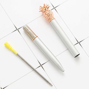 Stylo gel en métal en forme d'ananas Kawaii, pointe 1,0 mm, fournitures de papeterie de bureau, encre noire - Or rose - Product Image 4