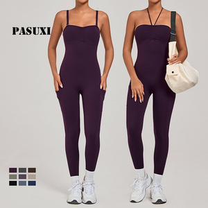 Macacão Esportivo Feminino PASUXI para <span class=keywords><strong>Yoga</strong></span>, Controle de Barriga, Corrida e Fitness com Bolsos e Efeito Levanta Bumbum - Product Image 1