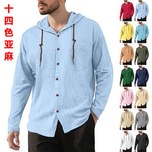 Camisa de Lino y Algodón con Capucha para Hombre Dongfei, Manga Larga, Color Sólido, Corte Holgado, Transpirable, Informal, para Playa - Product Image 4