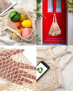 Portatile in cotone riutilizzabile maglia Tote Bag manico in rete lavabile organizzatore di generi alimentari per frutta e verdura Shopping per i mercati - Product Image 6
