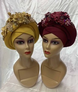 Sombrero Gele Aso Oke Africano con Piedras, Prendido y Listo para Usar, Sombrero para Mujer con Cuentas, Gele, Aso Oke, Gele - Product Image 5