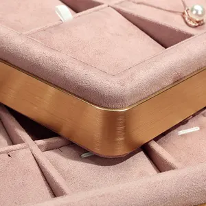 Pink Custom LOGO Juwelier geschäft Ring Armband Kette Tablett Display Samt Stapelbare Metall Schmuck Tablett für Shop