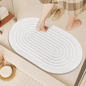 Tapis de bain en terre de diatomées ovale blanc absorbant antidérapant au design minimaliste pour salle de bain, douche, entrée, cuisine - Product Image 2
