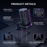 Micrófono para Juegos ME6S Pro, Micrófono de Estudio USB Tipo-C con Monitoreo en Tiempo Real y Ganancia de Volumen para YouTube, Twitch, PC, Mac