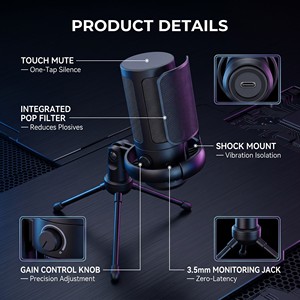 ไมโครโฟนสำหรับเล่นเกม ME6S Pro แบบ USB Type-C พร้อมระบบตรวจสอบเสียงแบบเรียลไทม์และปรับระดับเสียงได้ สำหรับ YouTube <span class=keywords><strong>Twitch</strong></span> <span class=keywords><strong>PC</strong></span> Mac - Product Image 3