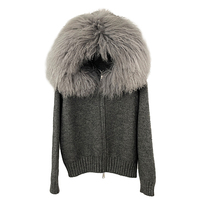 Femmes hiver automne tricoté Cardigan manteau mongol agneau fourrure capuche décontracté chaud laine uni teint pull fermeture éclair vêtements d'extérieur