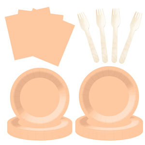 DAMAI Solid Color Party Supplies Light Orange Dinnerware Set Disposable Dinner 7 Inch 9 Inch Plate <b>Paper</b> Cup Cutlery Napkin - Product Image 4