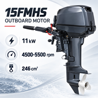 Moteur hors-bord YAMHA 15FMHS 11 kW 2 temps à arbre court, démarrage manuel pour bateau de pêche, bateau pneumatique, annexe et petit bateau de travail