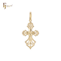 Bijoux de mode FJ Fallon, pendentif en forme de croix catholique à boutons, plaqué or rose, deux tons, base en laiton