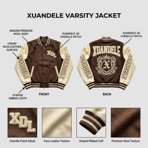 Chaqueta Varsity Vintage Personalizada con Logotipo para Hombre, Bordado Chenille, Parches de Cuero Marrón, Estilo Béisbol - Product Image 2