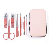 Ensemble de coupe-ongles en acier inoxydable, 7 pièces, rose et noir, pour manucure et pédicure, professionnel, vente en gros
