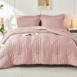 Complete 7pcs Pink Crinkle Bubble Bedding Set King Queen Size Soft Comforter <b>Bed</b> Sheet Pillow <b>Cover</b> Pack - Product Image 6