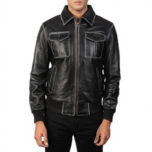 Chaqueta de Cuero Negra para Hombre LONG MISSION INDUSTRY, Cuello Mao, Cierre de Cremallera, Estilo Motero, con Bolsillos con Botones, para Invierno - Product Image 6
