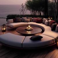 Ensemble de table basse et canapé en teck avec cadre en aluminium, coussins imperméables, moderne et confortable, mobilier d'extérieur de haute qualité pour hôtel