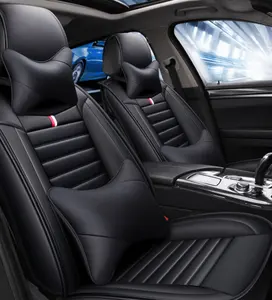 Fundas de cuero PU para asientos de coche, accesorios de interior de lujo, cojín protector automático, 5 asientos, logo personalizado negro