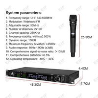 Microphone sans fil dynamique portatif UHF 2 canaux 512-562 MHz 640-690 MHz 925-937 MHz cardioïde pour scène