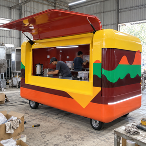 Chariot de restauration mobile sur le thème des burgers, avec grande fenêtre de service escamotable, pour la vente de nourriture de rue en extérieur - Product Image 1
