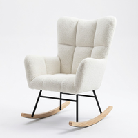 Fauteuil à bascule en tissu Teddy blanc, fauteuil à bascule rembourré pour la chambre d'enfant, le salon, la détente