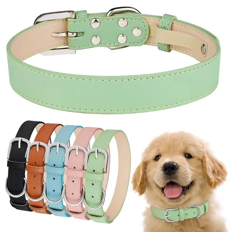 2023 custom color designer leather dog collar packaging premium metal buckle dog collar leather
