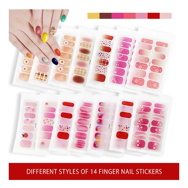 Fabbrica Hotsale Online Custom Factory Fashion Colorful 14 tips Full Polish Nail Stickers in 3 minuti per completare la pasta