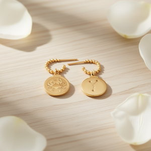 Orecchini pendenti con ciondolo a forma di segno zodiacale Cancro in acciaio placcato oro 12k, gioielli con charm per donna - Product Image 3